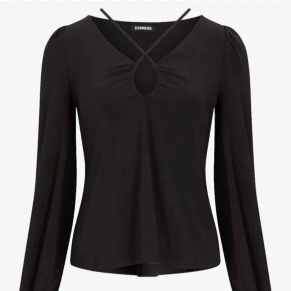 Express Long Sleeve Keyhole Blouse Top - Picture 1 of 8